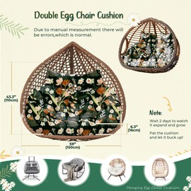 Uthem Double Egg Chair Cushion Replacement Waterproof for Outdoor Patio Hanging Basket Egg Chairs Cushion, 59x43-Inch Thickened Cotton Large Double Eggs Swing Chair Cushions, Black Peony