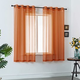 DUALIFE Cortinas Cortas Traslúcidas de 45 Pulgadas de Largo, Naranja Quemado para Baño, Juego de 2 Paneles con Ojales, Cortinas Cortas Transparentes para Dormitorio, Cocina, 52x45 Pulgadas de Largo