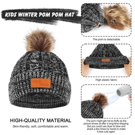 TAGVO 3-in-1 Winter Hat Scarf Gloves Set for Children, with Thick Fleece Lined Thermal Knitted Hat Beanie Tube Scarf Winter Gloves Set for 1-5 Years Children Toddlers Boys Girls, black