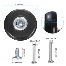 QUARKZMAN Suitcase Wheels Replacement 51 x 14 mm / 2 x 0.6 Inch Rubber Swivel Wheels Bearing Wheels Repair Kit for Suitcases Inline Outdoor Skate Black Set of 2