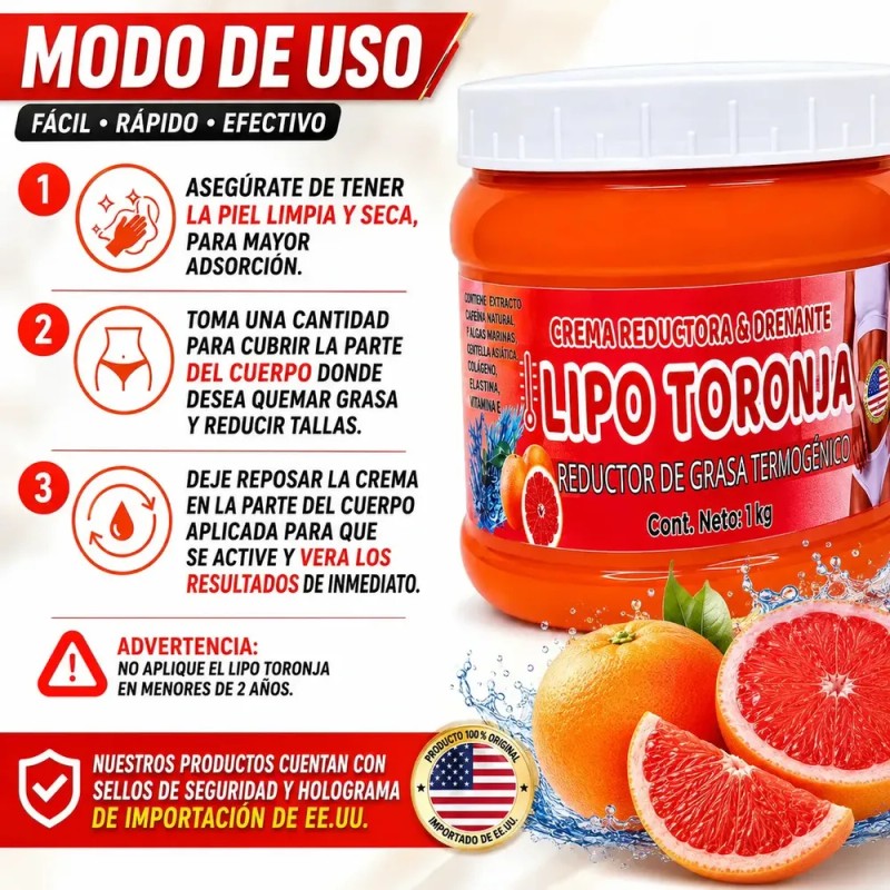 Crema Reductora Toronja Lipopanza Termogenetica 1 Kg Relingo Toronja