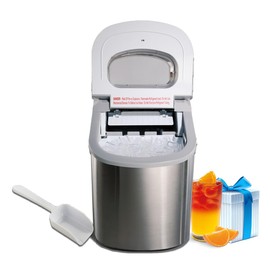 Countertop Ice Maker Machine, 9 Bullet Ice Cubes, Bullet-Shaped Ice Cubes Maker 12kg/24h Capacity, Compact Small Quiet Portable Ice Machine for RV Summer Party, Stainless Steel