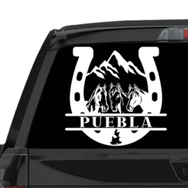 Puebla Sticker para Trocas De Rancho Calcomania para Carro Mexico Decals for Trucks Puebla Mexico Sticker Decal Diseño Ranchero con Caballos y Herradura (8", Puebla)