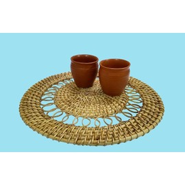 Rastogi Handicrafts Handmade Rattan Placemats Eco-Friendly Round Woven Placemats Dining Table Wicker Placemats Size - 13" (LHD-1207)