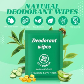 Travel Deodorant Wipes Individually Wrapped,Body Wipes to Clean Skin for Women Men（Cucumber,pack of 50)