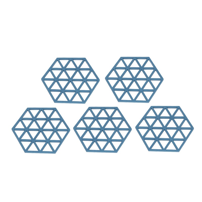 5pcs Table Mats Geometric Hex Shape Hollow Silicone Blue Insulation