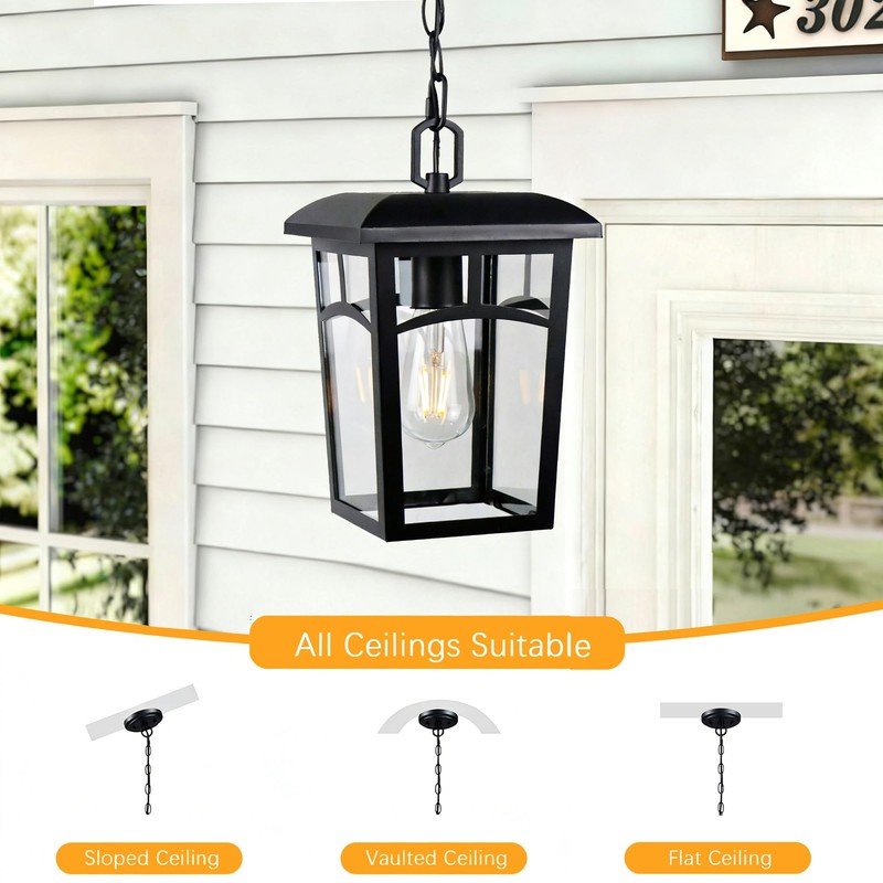 DOCIUEON Outdoor Hanging Light, Farmhouse Black Porch Pendant Lantern with