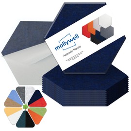 Mollywell Hexagon Acoustic Panels, High Density, Soundproofing, Decorative Noise Reduction Felt Wall Tiles for Ceilings, Home Office & Gaming Room (Deep Blue), 14×12×0.4 Inch