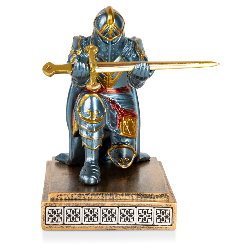 Akulgaci Medieval Knight Pen Holder with Sword, Kneeling King's Guard