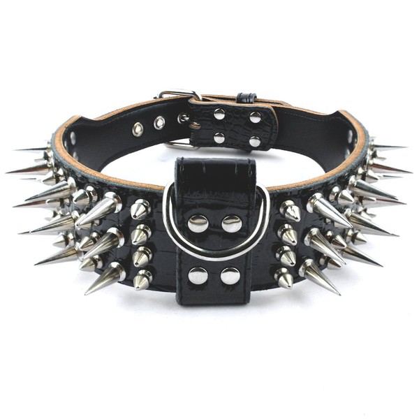 PET ARTIST 2" Wide Luxury Sharp Spiked Dog Collar, Durable