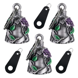 【3Pack】Motorcycle Bell w/Hanger Biker Bell Motorcycle Accessories For Good Luck Safe Riding Luck Key Chain Bell (Heart with Purple Rose)