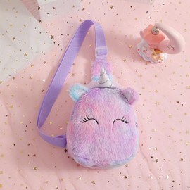 Kids Crossbody Bag Kids Sling Bags, Small Plush Sling Bag for Kids Travel Bag for Kids, Unicorn Sling Bag for Girls (Pink+Purple)