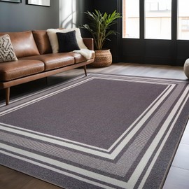 LuuL Home Modern Bordered Non Slip Indoor Rugs for Living Room 5x7 Area Rugs for Kitchen, Rug for Bedroom, and Hallway, Stain Resistant Easy Cleaning Non Shedding Gray 5 x 7
