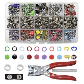 200 Set Snap Fastener Tool 10 Colors Solid &Hollow Mixed Diameter 9.5mm Metal Eyelets Shoes Clothes Crafts with Heavy-Duty Pliers