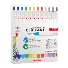 Zebra Marcador Clickart Plumón Retráctil Punto Fino Estuche 12 Piezas Multicolor.