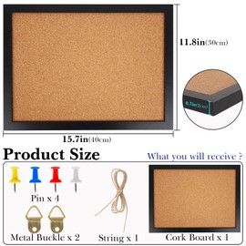 ReignSword Cork Bulletin Board, 15.7 X 11.8 Inches Poster Board, Wall Mounted Cork Board for Office and Home (Pins, Screw Eyes, gaskets, Screws)
