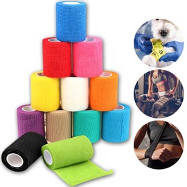 TFSZE 12 Rollen Selbsthaftende Bandage,Hund Vet Wrap,Pet Selbstklebender Verband Selbstklebende Bandage,12 Solide Farben Selbsthaftende Bandage,Fixierbinde für Pferd Pet Cohesive Bandages