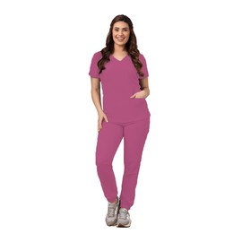 Green Town Scrubs for Women Scrub Set - Jogger Pant and V-Neck Top, 6 Pockets, Easy Care Uniforms-Dusty Pink-Small