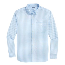 vineyard vines Men's On-The-Go Nylon Gingham Shirt, Jake Blue Plaid