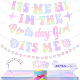 Pre-Strung It's Me Hi I'm the Birthday Girl It's Me Glitter Iridescent Popular Banner Funny Birthday Party Decorations Taylor Birthday Era Holographic Singer Inspired Party Decor