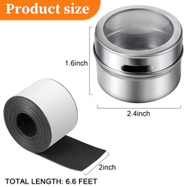 FoldTier Magnetic Spice Containers Set - 20 Pcs 2oz Jars With Sift and Pour Lids, Stainless Steel, 6.6 Feet Tape for Kitchen, Cabinets, Refrigerator, Wall