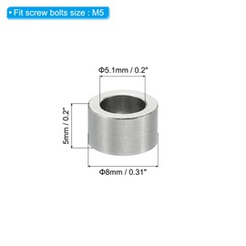 PATIKIL M5 Stainless Steel Spacer 5 Pieces Metal Spacer Stainless Steel 5.1mm ID x 8mm OD x 5mm L Stainless Steel Round for 1/5" or M5 Screw Bolt
