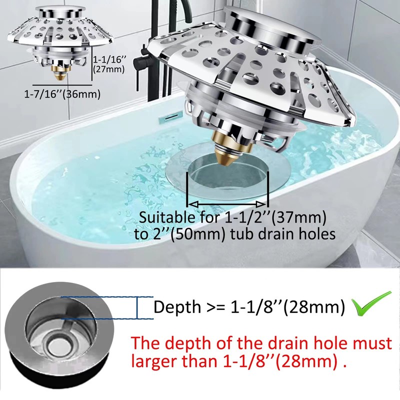 AzWzz Universal Tub Stopper Bathtub Drain Plug, Pop Up Tub
