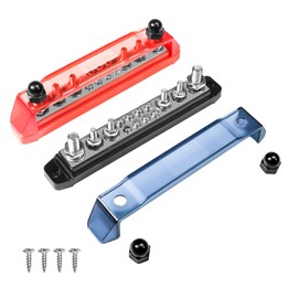 Recoil BL248P-38 Busbar 2 x 3/8” Studs 4 x 1/4” Studs, 8 x #8 Screw Terminals Power Distribution Block Bus Bar with Stainless Steel Screws, Pair