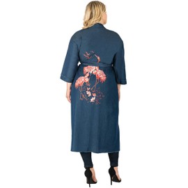 Standards & Practices Women's Plus Size Denim Bird Print Kimono Duster Jacket Size 1X