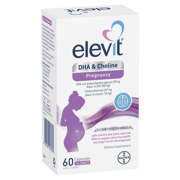 Elevit DHA + Choline Vitamin B Complex Nutrition and Health for 1000 Days of Pregnancy 60 Capsules Elevit DHA + Choline Pregnancy 60 Capsules, 3 bottles / 엘레빗 DHA + 콜린 비타민 B 복합체 임신 1000일 영양건강 60 캡슐 Elevit DHA + Choline Pregnancy 60 Capsules, 3병