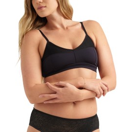 saalt Lace Bralette for Women – Light Support – Scoop Front Coverage – Adjustable Fit - Made with Soft European Lace - Volcanic Black - Medium