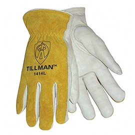Tillman 1414M 1414 Unlined Cowhide Leather Drivers Glove, Cowhide Leather, Medium, White/Yellow (Pack of 12)