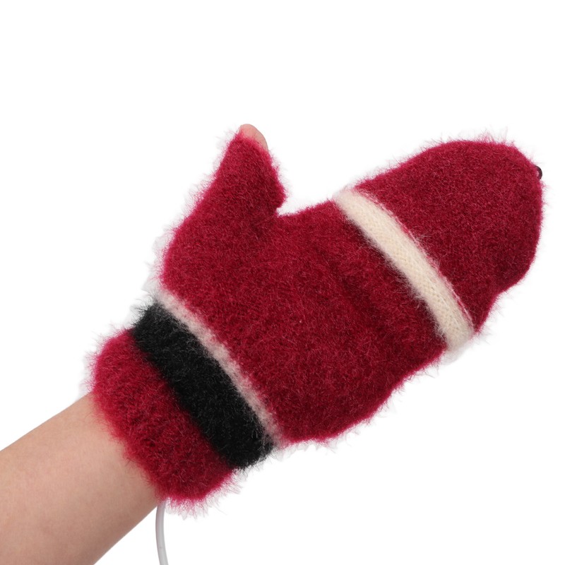 USB Heated Gloves Half Fingerless Flip Burgundy Double Sided Knit