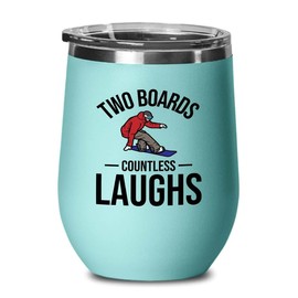 Snowboarding Teal Edition Wine Tumbler 12oz - Two boards - Ski Snowboard Goggles Snowboarder Skiing Snowboarding Gift Skiers Hiking Mountain