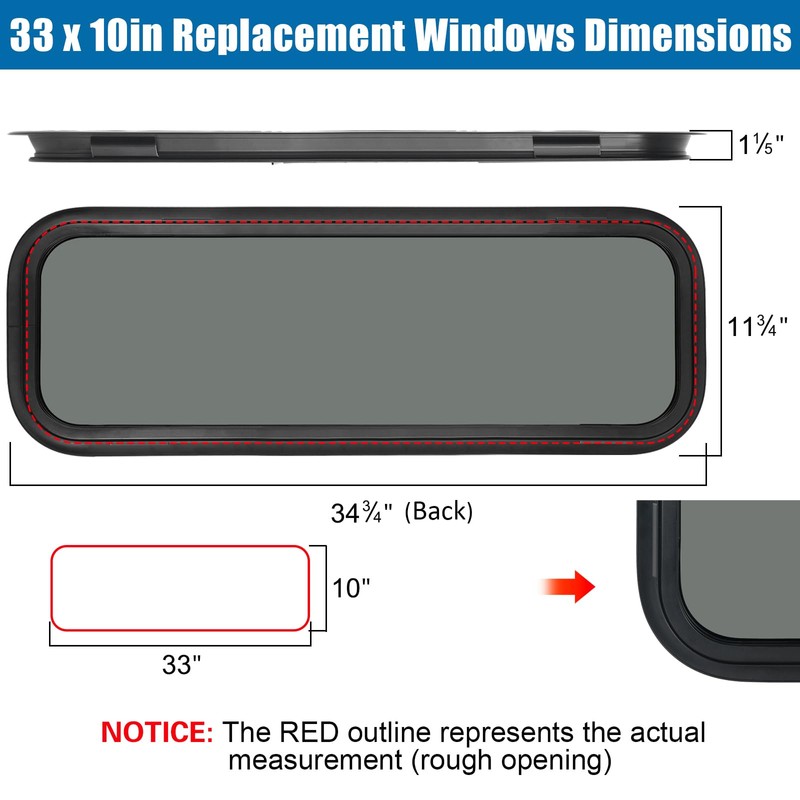 OUTPRIZE Fixed RV Window, 33" W x 10" H Tinted