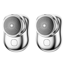 Magik US 1-2 Pc Portable Pocket Size Electric Shaver Dry Men USB Rechargeable Business (Silver 2 Pack)