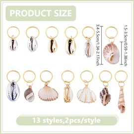 HOBBIESAY 13 Styles 26Pcs Seashells Hair Rings Jewelry Charms Dreadlocks Braid Rings Hair Accessories Vintage Shell Dreadlocks Charm for Crochet Braiding Clips
