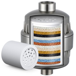 G-Promise 16 Stage Shower Filter For Hard Water, Reduces Chlorine and Fluoride, Improves Dry Skin, Universal With G1/2" Threads Design, Comes With a Replacement Cartridge (Brushed Nickel)
