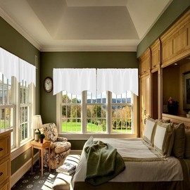 Ladity Pure White Valances for Windows 2 Pack Clearance Valance Curtains for Living Room Bathroom Valances for Small Windows Scalloped Farmhouse Valances for Bedroom 18 inch Long