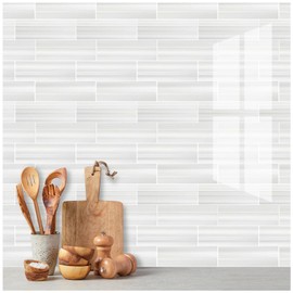 ROOMOSA 10 PCS Peel and Stick Kitchen Backsplash Tile, 3"x 9" Subway Tile Self-Adhesive Mosaic Sheet, Thicker PVC Wall Tile Stickers for Home Décor (Light Gray)