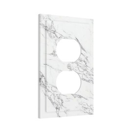 Duplex Receptacle Outlet Cover Wall Plate Covers White Gray Marble Decorative Outlet Wall Plate Cover Modern Switch Plate Covers Wallplates for Bedroom Kitchen Home Decor