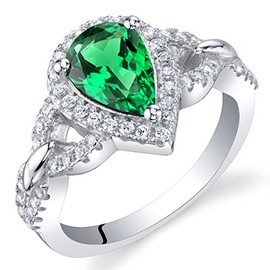 PEORA Simulated Emerald Teardrop Crest Ring for Women 925 Sterling Silver, 1 Carat Pear Shape 9x6mm, Size 7, Promise, Engagement, Statement Ring, May Birthstone, w/Jewelry Box