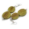Earthy Harmony Olive Green Double Bead Wooden Dangle Earrings -