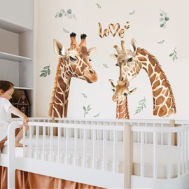 decalmile Wall Sticker Jungle Animals Giraffe Wall Sticker Safari Giraffe Leaves Wall Sticker Nursery Baby Room Bedroom Wall Decoration