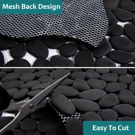 Soulscrafts Pebble Tile for Shower Floor, Black Pebble Mosaic Backsplash, Interlocking Kitchen Backsplash Bathroom Patio Garden Wall and Floor Tiles Pack of 5 Sheets