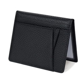 Feelorna Slim Wallet for Men, Compact Cards Case Leather Wallets Large Capacity Credit Card Holder, Fashion Bifold Wallet with 2 ID Window and 8 Card Slots (Black)