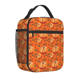 CIEKV Fall Pumpkin Lunch Box for Adults,Men,Women,Orange Autumn Plant Design Insulated Lunchbox,Leakproof Tote Bag,Reusable Cooler Bags for Work,Picnic,Office,Travel,Practical Lunchbag Gifts