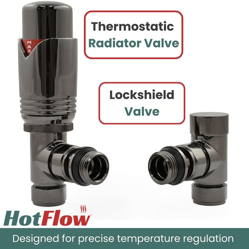Hot Flow Black Nickel Marella Modern Thermostatic Radiator Valve Angled