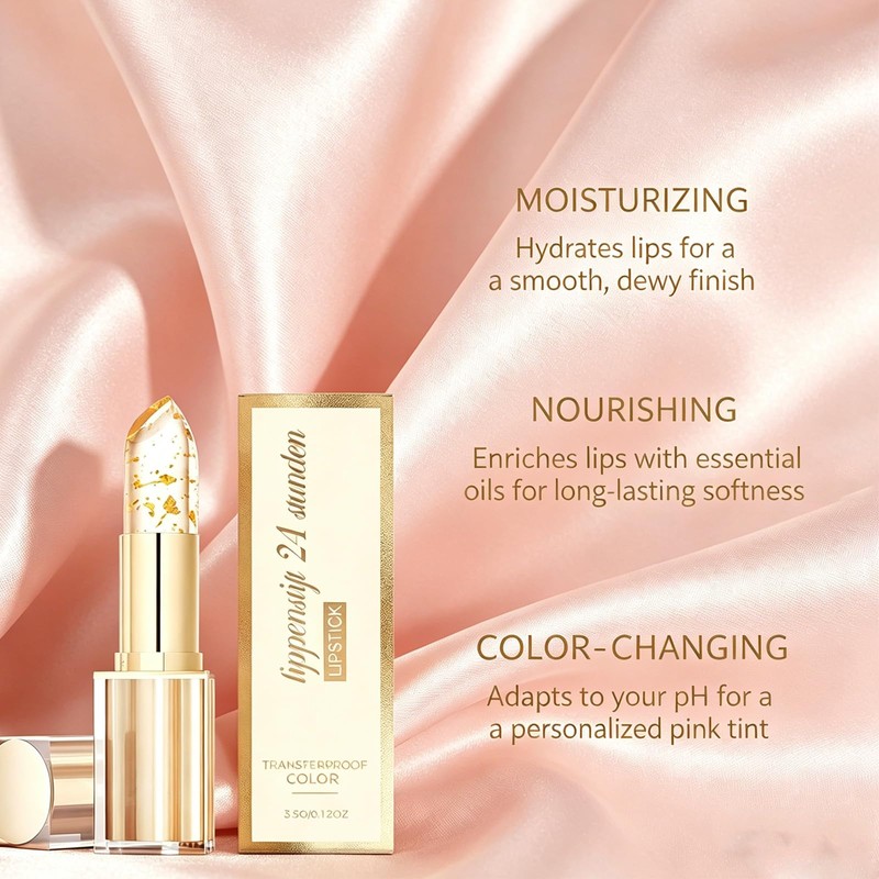 Color Changing Lipstick, Gold Crystal pH Lipstick Color Changing, Long