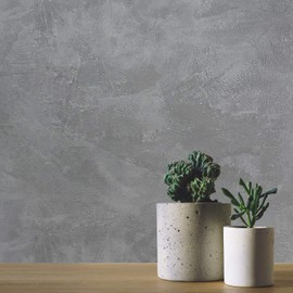 Wallcoveringsmart Plain Gray Silver Metallic Industrial Faux Concrete Plaster Textured Wallpaper